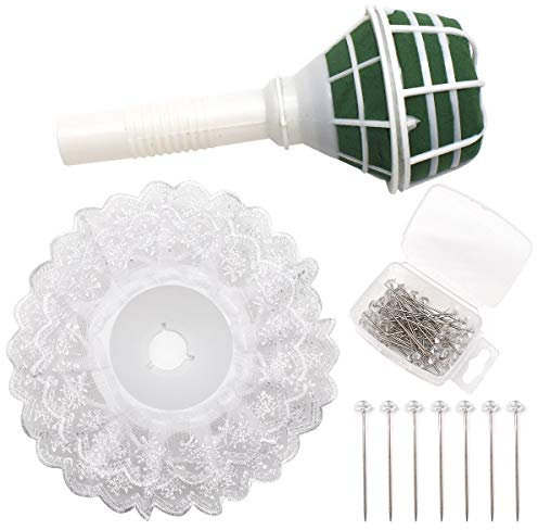 Jicyor Supporto per Bouquet in Schiuma, Supporti per Bouquet in Manico Plastica Floreali con 50 Pezzi Perni di Fiori Trasparente Forma di Diamante per Decorazioni Nuziali Artigianato Fai da Te
