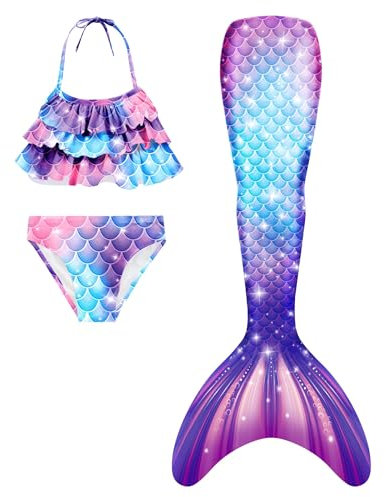 shepretty Meerjungfrau Schwanz mit Bikini-Set für Mädchen Schwimmen Kostüme Cosplay,wpM25,120