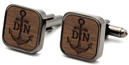 NaturSchatulle Manschettenknöpfe Herren Holz Gravur Individuell Initialen 1 Paar Schwarz Manschettenknopf Eckig Hochzeit Anzug Männer Cufflinks for Men