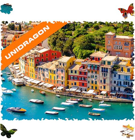 UNIDRAGON Original Wooden Jigsaw Puzzles - Nature Italian Riviera, 125 pcs, Small 9x6.2, Beautiful Gift Package, Unique Shape Best Gift for Adults and Kids