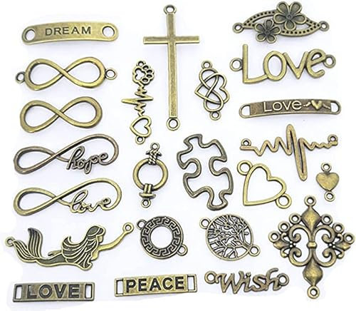HERZWILD Schmuckverbinder Metall 50pcs gemischte charms anhänger set DIY Schmuckanhänger Herz Schmuckverbinder DIY Basteln Charms Anhänger Halskette Armband Making Zubehör (Bronze)