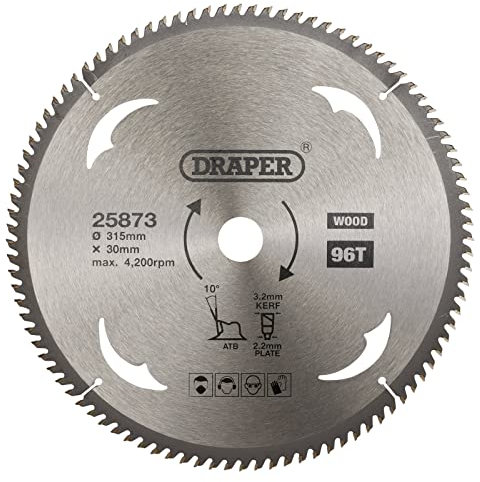 Draper Lame de scie circulaire TCT 25873 pour bois, 315 x 30 mm, 96 dents, argent, taille unique