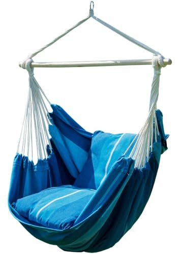Potenza Hängesessel 160x130cm Sedana XL Hängestuhl, Hängesitz bis 150 kg Handgefertigt aus Baumwolle Hängematte Schaukelstuhl (Pazifik)