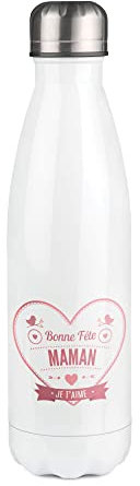 Bouteille Isotherme blanche au motif Bonne Fete Maman Coeur Rouge