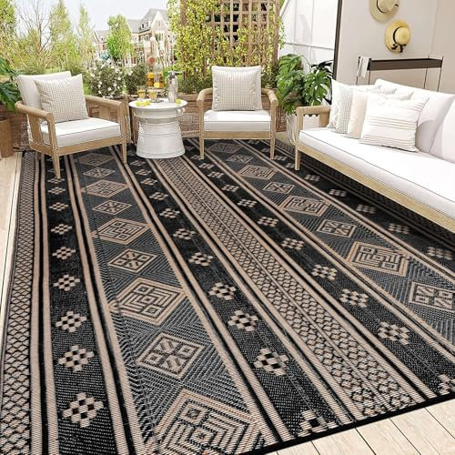 SHACOS Alfombra Interior Exterior Terraza Balcón 180x270cm Alfombra de Plástico Reciclado Reversible Resistente al Clima y a los Rayos UV Alfombra para Camping Picnic Jardin Patio Piscina