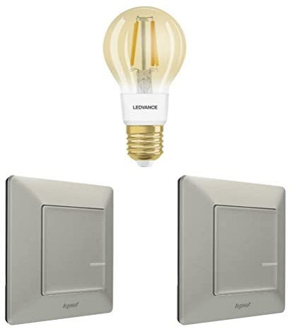Legrand, Kit d'extension Smart Lighting, commande vocale (Alexa, Google, Apple), ampoule intelligente à intensité variable, 2 interrupteurs sans fil, ampoule vintage, interrupteur en aluminium, 199323