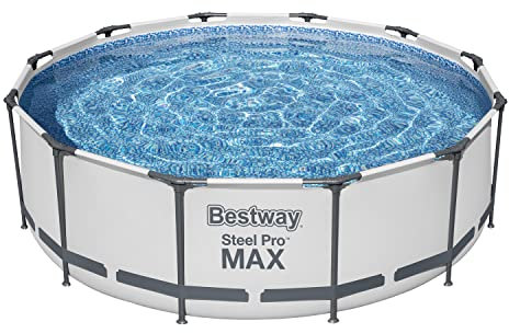 Bestway Steel Pro Max Above Ground Pool - Round Swimming Pool Set Complete with Canopy - Grey Wood Effect - 12ft