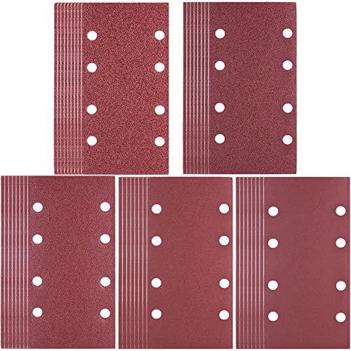 SIQUK 40 Stück Schleifpapier Set Schleifblätter 8 Löcher Sandpapier Schleifpads Schleifpapier mit Körnung 40/60/80/120/180, 93x185 mm