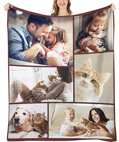 Personalisierte Fotodecke Mit Eigenem Foto, individuelle kuscheldecke Bedrucken Lassen mit Foto,1-9 Bildcollage,Fotodecke selbst gestalten, Fotogeschenk für Geburtstag Jahrestag Weihnachten, 180×200cm