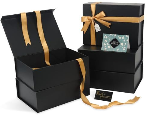 CHARMGCHARMGIFTBOX Geschenkbox Schwarz, 27,4 x 20,3 x 10cm, 3 Stück Kleine Geschenkbox mit Deckel Hochzeit, Magnetbox Geschenkverpackung Geburtstag für Weihnachtsgeschenke Machen