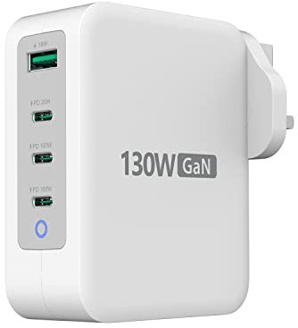 j5create 130W USB Type C GaN Fast Charger, 4-Port Charging Station for MacBook series, Laptop, Samsung Galaxy, Dell XPS, iPhone, iPad Pro, Pixel, and More (JUP43130)