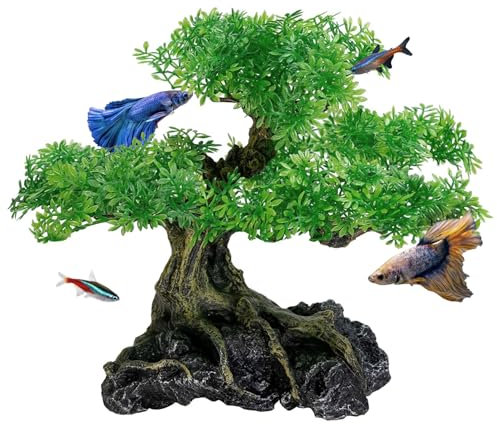 UNEAK - Aquarium Bonsai Baum Pflanze Aquarium Dekorationen Medium/Large Harz Kunststoff Kunstpflanzen Blume Ornament Beta Goldfisch Dekoration Ornamente Süßwasser & Salzwasser Dekor