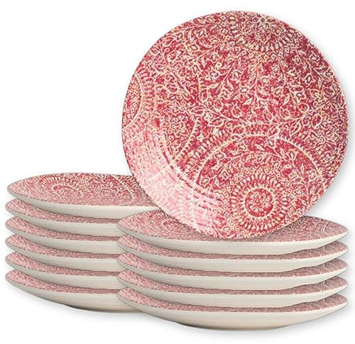 Steelite Melamin-Geschirr, Speiseteller, Creations Solano Mandala, Blumenmuster, robust, bruchfest, lässig, kommerzielle Gastronomie, Restaurant, rund, 27,9 cm, Rubinrot, 12 Stück