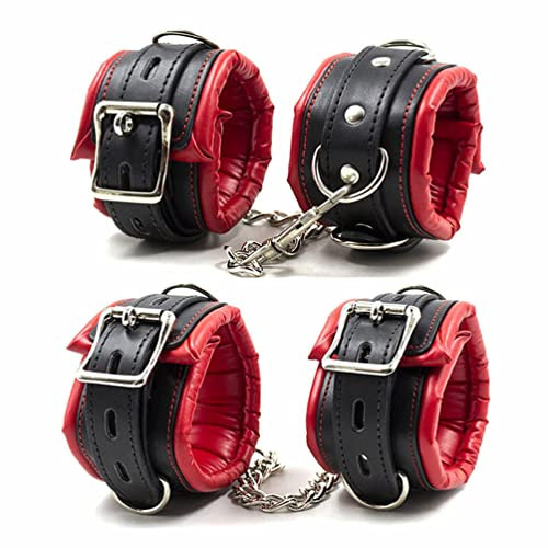 Hanyi Leder SM Handschellen Gepolstert Schwamm Erotik Handfesseln/Fußschellen Bondage Set Sexspielzeug für Damen Männer (Hand+Fuß)