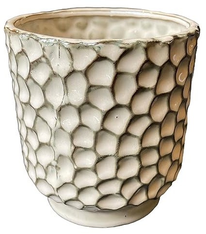 Dadeldo Living & Lifestyle Blumentopf Steingut Lano 15x13cm Creme-Olive Übertopf Dekoration