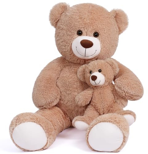 SNOWOLF FamilyBears Teddybär Große Plüsch Bär Kuscheltiere Spielzeug Teddybär Puppe für Kinder Freundin (Hellbraun, 39inch/100cm)