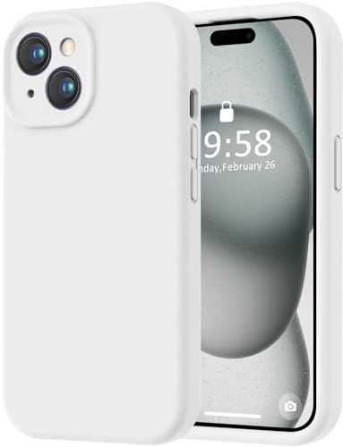LOVE 3000 Compatible with iPhone 15 Case, [Smooth Silicone Full Coverage Camera] [8ft Drop Protection], Soft Microfiber Lining Full Body Protective Case for Lanyard 6.1 inch - White