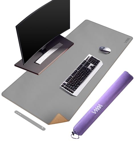 VYAAA Schreibtischunterlage Leder und Kork, 110 x 50 cm Tischunterlage, Multifunktionales Laptop Mousepad, Schreibtischmatte für Büro und Zuhause（Grau）