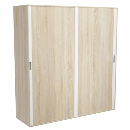 Homey Armario de Dos Puertas Correderas Moderno con Altillo Modelo Omabella para Dormitorios de Matrimonio o Individuales, Madera, Cambria-Blanco, 180 cm (Ancho) x 208 cm (Alto) x 55 cm (Fondo)
