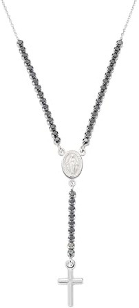 Amen Schmuck, Halskette mit Kreuz und wundertätiger Medaille, Damen-Halskette aus 925er Silber, Geschenk für Damen, hergestellt in Italien, Taglia Unica, Sterling Silber, Zirkon