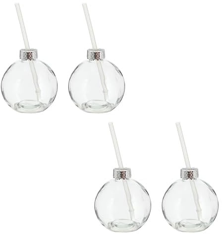 Novaliv 4X Tassen Glühwein 400 ml Personalisierte Weihnachtstasse mit Trinkhalm - Weihnachtskugel als Glühweinbecher - Christbaumkugel Motiv Tasse Tannenbaum Kugel Weihnachtstassen Handwärmer Mugs