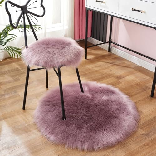 Herfair Teppich EIN Stück Teppich rund Imitat Fellteppich Kunstfell Teppich Wohnzimmer Schlafzimmer Teppiche Faux Schaffell Teppich Kunstfell Dekofell (Traube lila,30 cm Durchmesser)