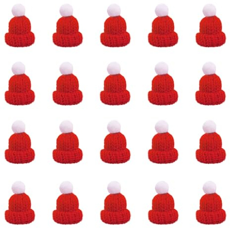 SKHAOVS Mini-Weihnachtsmütze, Mini-Strickmütze, Mini-Weihnachtsmannmütze, Mini-Strickmütze, Mini-Strick-Fingerhut, Mini-Deko-Zubehör für Weihnachtsdekoration, Party-Dekoration, 20 Stück
