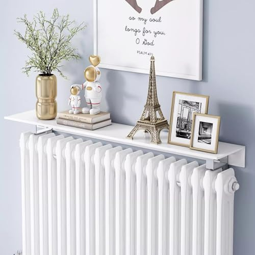 UVCMDUI Heizkörper Regal Weiß, Heizung Regal Anti-Rauch mit 6 cm Halterung, Regal über Toilette aus Aluminiumlegierung, Wasserdicht Rostfrei Schwebendes Regal Ohne Bohren für Das Heimbüro,80cm
