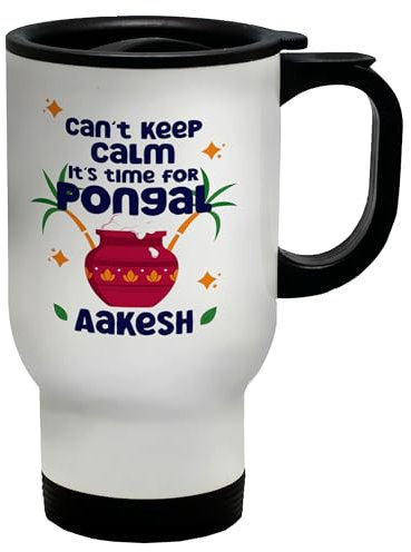 Shopagift Personalised Can't Keep Calm Travel Mug It's Time for Pongal Tamil Festival Stainless Steel 14oz Cup