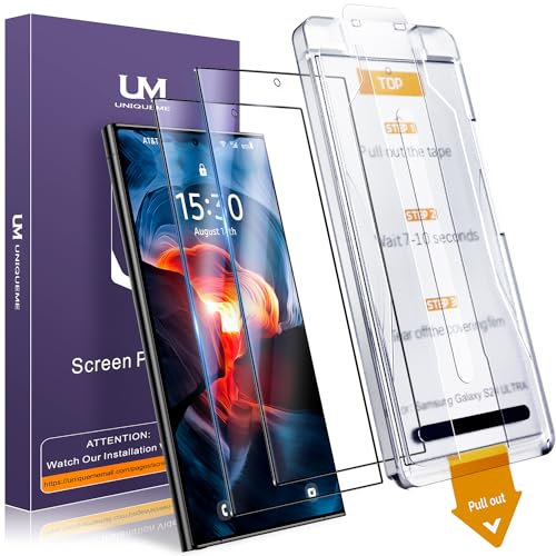 UniqueMe für Samsung Galaxy S24 Ultra für Panzerglas, 9H Bruchsicher Militärniveau, Automatische Staubentfernung, für Samsung Galaxy S24 Ultra Schutzfolie, Volle Deckung - 2 Stück