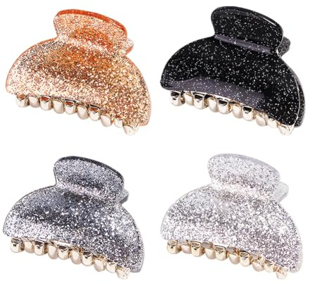 JIHUOO Lot de 4 Petites Pinces à Cheveux en Acrylique à Paillettes - Pinces à Cheveux Fines - Pinces à Cheveux décoratives pour Femmes et Filles