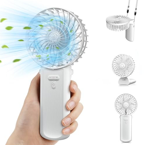 Hand Held Fan, Portable Handheld USB Rechargeable Fans with 4 Speeds, Personal Battery Powered Mini Desk Desktop Fan, Small Electric Hand Fan Folding for Home Office Indoor Outdoor Travel (White)