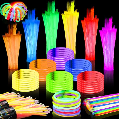 Kinmsito Knicklichter Party Set, 200 Stück, 6 Farben Leuchtstäbe Mit Verbinder, Neon Glow Sticks für Party Dekoration Hochzeiten