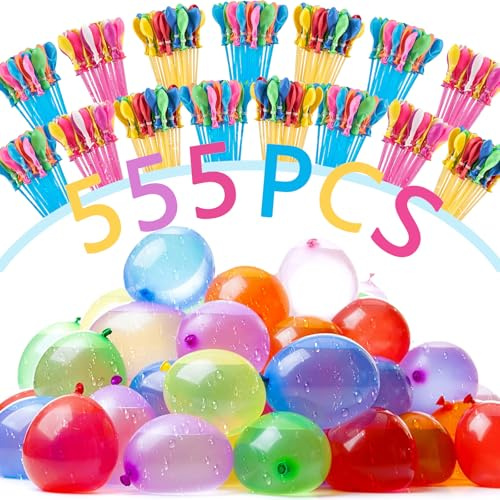 waziwe 555 Bunte Water Balloons, 5 Sekunden Schnelles Befüllen, Wasserballons Selbstschließend Ohne Manuelles Verknoten, Wasserbombe die Den Ganzen Sommer über für Abkühlung Sorgen