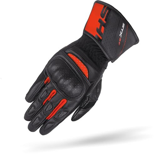 SHIMA STX Motorrad Handschuhe Herren Leder Lange Sommer Motorradhandschuhe Schutz Touchscreen Touren Lederhandschuhe Motorcycle Belüftet Verstärkt Scheibenwischer (Männer, Rot, L)
