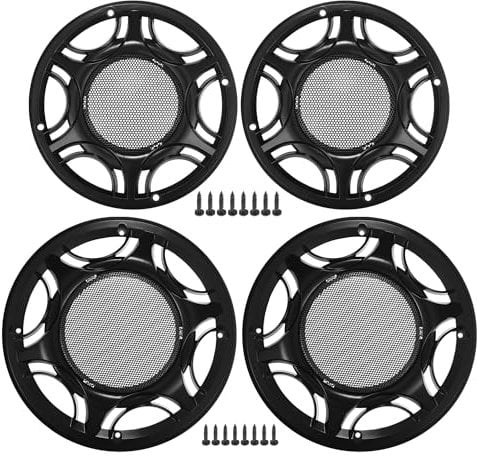 X AUTOHAUX Universal 6 8 Car Speaker Grills Cover Mesh Round Audio Subwoofer Guard with Mounting Screws Iron Black - Pack of 4