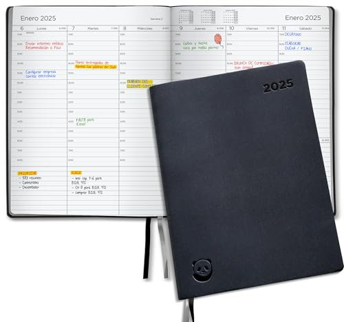 Agenda 2025 Premium de Smart Panda - A4 Planificador 2025 Semana Vista, Plata - Tapa Blanda, Caja de Regalo - Intervalos de 30 minutos - Calendario Anual, Diario - en Español