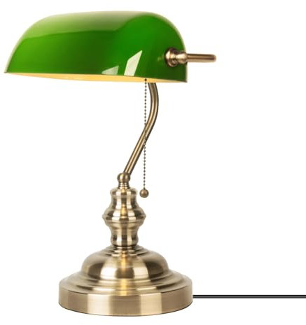 JCPYIUL Lámpara de Escritorio de Banquero de Verde, Base de Acabado de Bronce Clásico Europeo Tradicional E27 Lámpara de Mesa Vintage, para Dormitorio Oficina Biblioteca Sala de Estudio