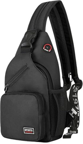Raxove Tragbare Schultertasche, Reisetasche, Wandern, Brusttasche, Mono-Rucksack, Unisex-Tasche für Reisen und Wandern, Schwarz , Refer to description