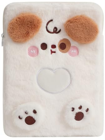 Kexpery Plush Laptop Tablet Sleeve Case Pouch Animal Pattern 11 Inch Protective Case Soft Cartoon Dog Storage Bag for Women and Girls (White)
