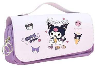 HOOKTA Kuromi Federmäppchen mit Reißverschluss Glattes Federmäppchen mit Großer Kapazität und Griff Kitty Federmäppchen für Teenager, Mädchen und Jungen Geschenk (EIS Essen)