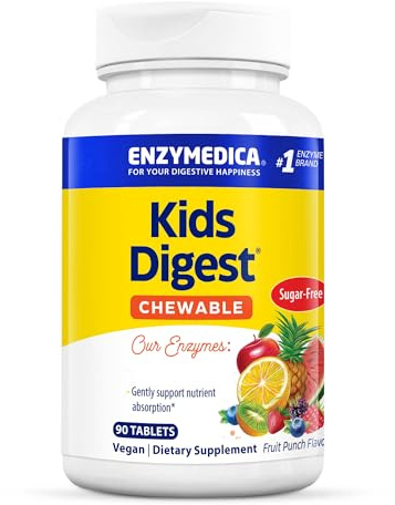 Enzymedica, Kids Digest Chewable, 90 vegane Tabletten, 7.000DU Amylase & 15.000HUT Protease je Dosis, Glutenfrei, Sojafrei, GMO frei, Fruchtpunchgeschmack