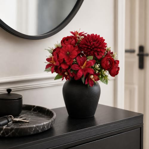 astylishome Artificial Flowers for Outdoor 28 pcs Hydrangea Bridal Wedding Simulation Bouquet Craft Accessories for Home Garden Party Office Coffee House Decorations Red 1015