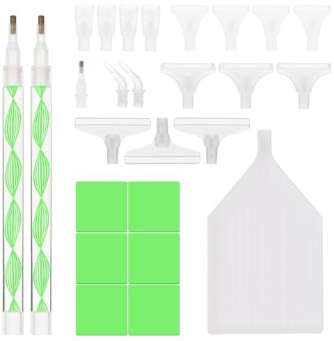 26pcs Ensemble d'Outils de Peinture Diamant, Stylo à Pointe Outil de Remplacement pour Peinture Diamant Bricolage Ramasser les Perles Rapidement (Vert)