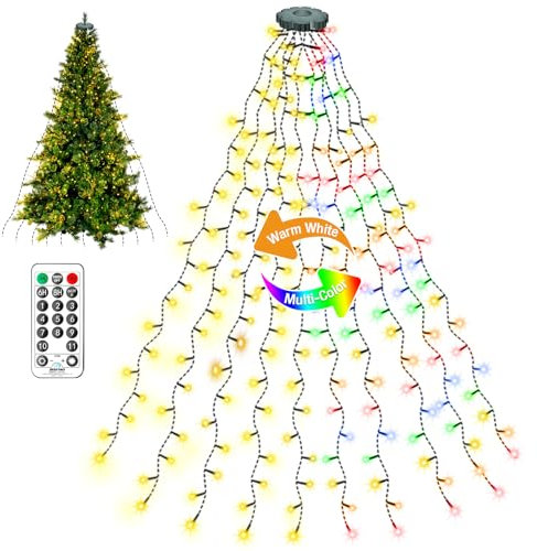 litogo Christmas Tree Lights - Mains Powered, 2M, 400 LEDs with Remote Control, Warm White & Multicolor 2 in 1 for Indoor/Outdoor Decoration