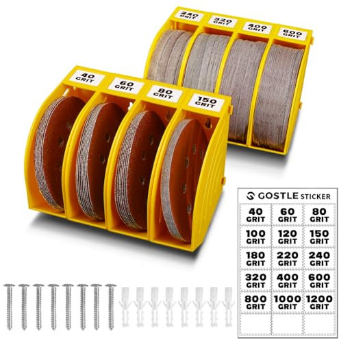 125mm Schleifscheiben Aufbewahrungsbox – Set aus 8 Boxen, Gelb, Platzsparend, Stapelbar, mit Körnungs-Kategorisierung für Werkstatt und Exzenterschleifer Zubehör