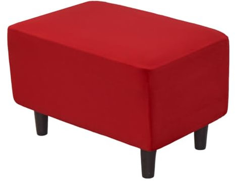 Highdi Ottomane Schonbezug Hockerbezug, Einfarbig Samt Dicker Hocker Husse für Rechteckiger Fußhocker, Stretch Hocker Bezug Staubdicht Waschbar Hockerabdeckung für Sofa Sessel (Rot)