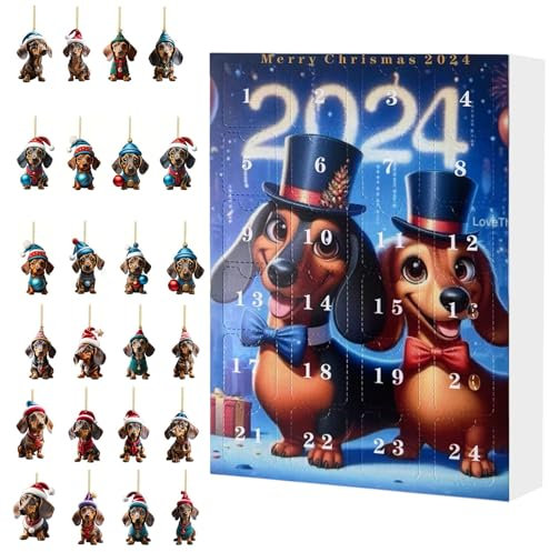 Dackel 2024 | Fun Kids Weihnachts-Countdown-Kalender, 24 Stück Sammlerstück Dackel Anhänger, 24 Tage Weihnachts-Countdown-Kalender