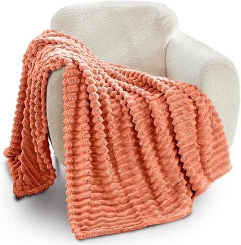 GC GAVENO CAVAILIA Ribbed Blanket Throw | Fluffy Fleece Throws For Sofas, Bed, Settee, Couch | Comfortable Extra Large Blankets & Throws | King Size 200x240 Cm | Rust