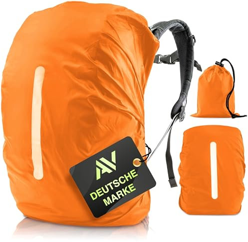 AVANA Regenschutz für Rucksäcke mit Reflexstreifen (10-70L) wasserdichte Regenhülle Schulranzen Reflektor Rucksack Cover reflektierender Rucksacküberzug Orange